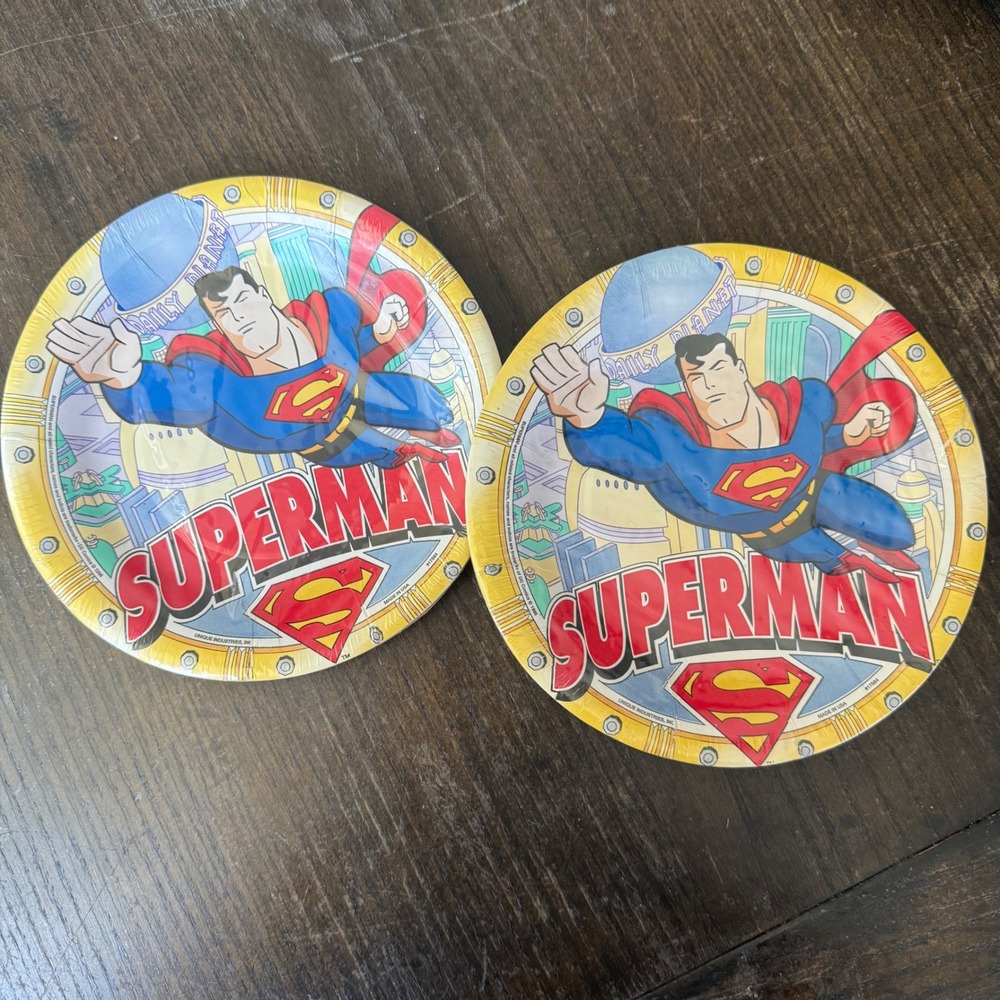 1996 Superman Paper Plates Unique Industries DC Comics 2 Packs 8ct SEALED NEW